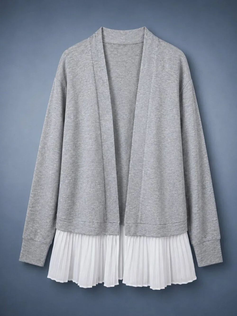 Light Jacket Heather Gray Size L Pleated Ruffle Hem Open Front Layering